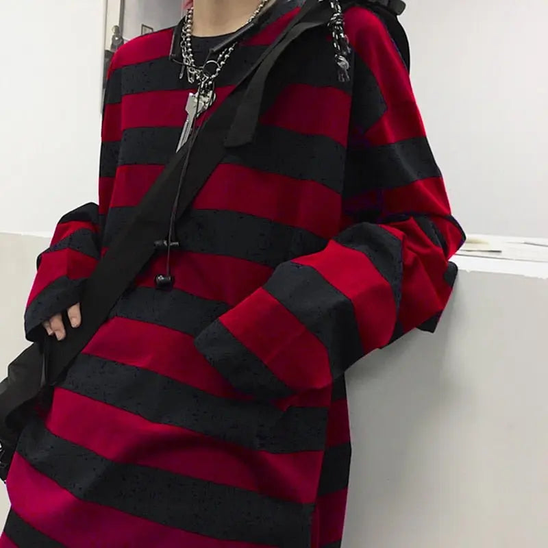 Striped Shirt Blouse Harajuku Couple Tops Woman T-Shirt Spring Long Sleeve Gothic Shirts nowadaysfashion