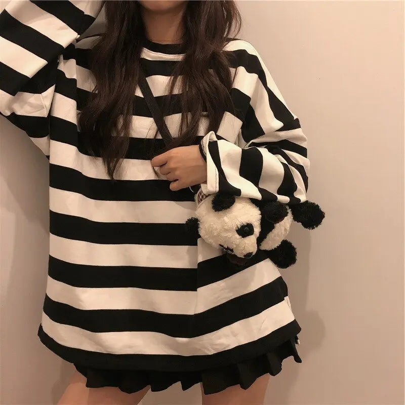Striped Shirt Blouse Harajuku Couple Tops Woman T-Shirt Spring Long Sleeve Gothic Shirts - Blade & Thread