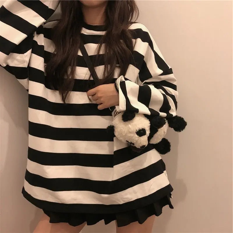 Striped Shirt Blouse Harajuku Couple Tops Woman T-Shirt Spring Long Sleeve Gothic Shirts - Blade & Thread