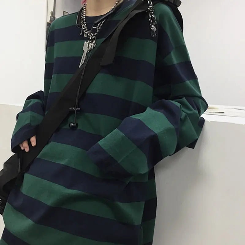 Striped Shirt Blouse Harajuku Couple Tops Woman T-Shirt Spring Long Sleeve Gothic Shirts - Blade & Thread