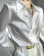 Striped Shirts Spring Long Sleeve Single-breasted Female Satin Blouses nowadaysfashion