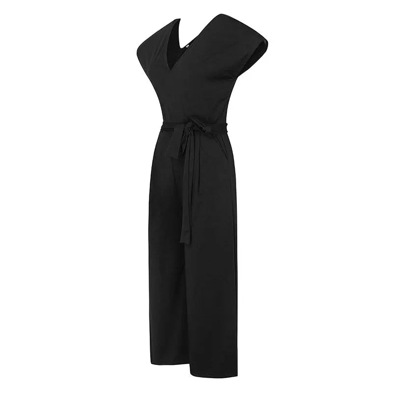 Summer 2022 Streetwear V-neck Jumpsuit Beach Elegant Party One Piece Black Rompers - Blade & Thread