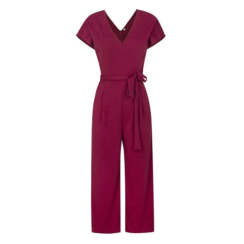 Summer 2022 Streetwear V-neck Jumpsuit Beach Elegant Party One Piece Black Rompers - Blade & Thread