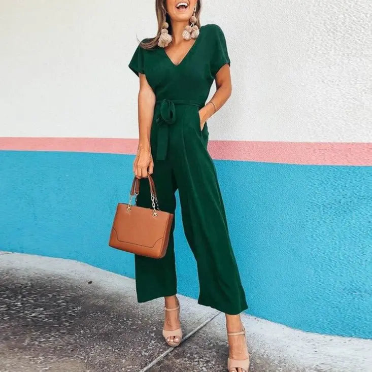 Summer 2022 Streetwear V-neck Jumpsuit Beach Elegant Party One Piece Black Rompers - Blade & Thread