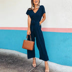 Summer 2022 Streetwear V-neck Jumpsuit Beach Elegant Party One Piece Black Rompers nowadaysfashion