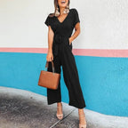 Summer 2022 Streetwear V-neck Jumpsuit Beach Elegant Party One Piece Black Rompers nowadaysfashion