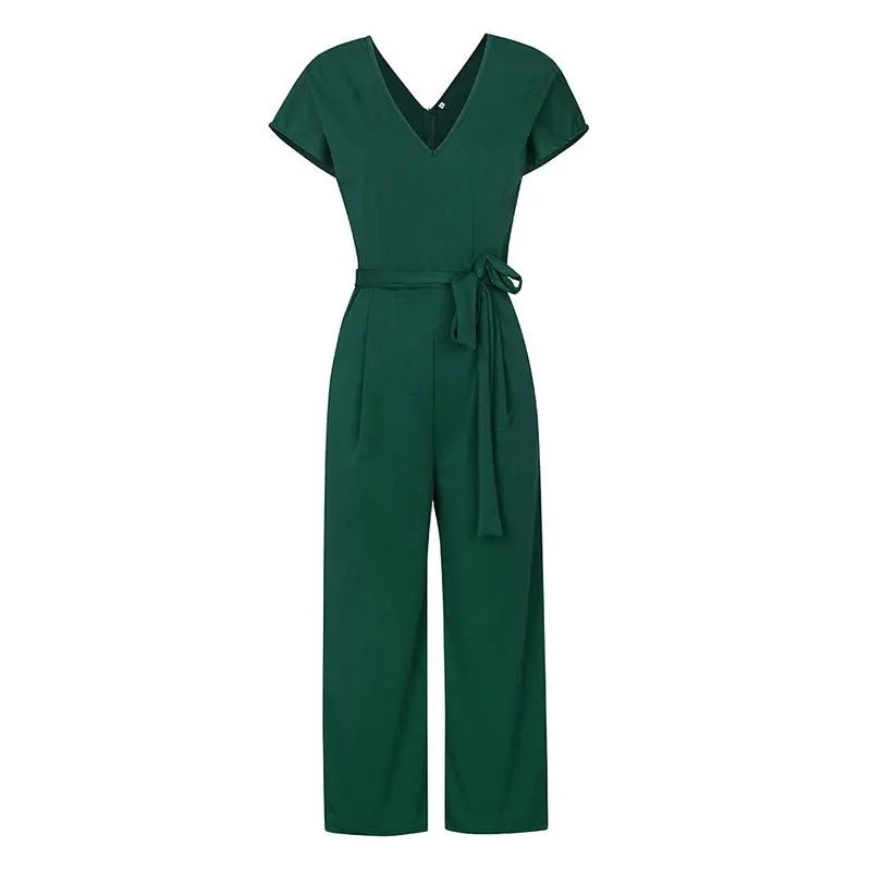 Summer 2022 Streetwear V-neck Jumpsuit Beach Elegant Party One Piece Black Rompers - Blade & Thread