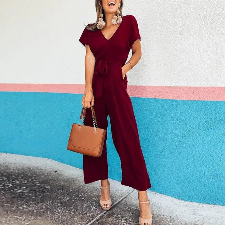 Summer 2022 Streetwear V-neck Jumpsuit Beach Elegant Party One Piece Black Rompers - Blade & Thread