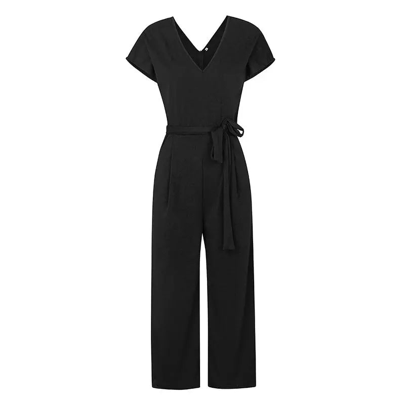 Summer 2022 Streetwear V-neck Jumpsuit Beach Elegant Party One Piece Black Rompers nowadaysfashion