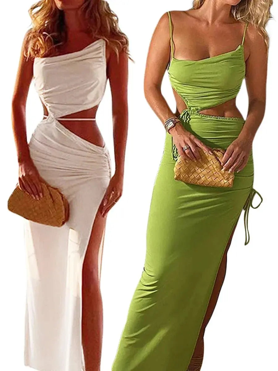 Summer Beach Casual Sexy Hollow Backless Tie Up Slip Dress nowadaysfashion