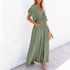 Summer Beach Maxi Dress Women Boho Long Bikini Cover Up High Waist Casual V-Neck Dresses nowadaysfashion