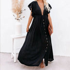 Summer Beach Maxi Dress Women Boho Long Bikini Cover Up High Waist Casual V-Neck Dresses nowadaysfashion