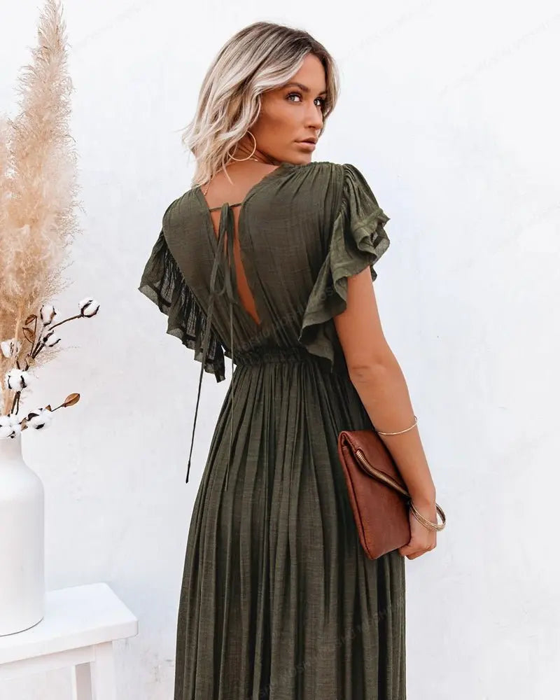 Summer Beach Maxi Dress Women Boho Long Bikini Cover Up High Waist Casual V-Neck Dresses - Blade & Thread