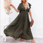 Summer Beach Maxi Dress Women Boho Long Bikini Cover Up High Waist Casual V-Neck Dresses nowadaysfashion