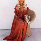 Summer Beach Maxi Dress Women Boho Long Bikini Cover Up High Waist Casual V-Neck Dresses nowadaysfashion