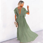 Summer Beach Maxi Dress Women Boho Long Bikini Cover Up High Waist Casual V-Neck Dresses nowadaysfashion