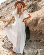 Summer Beach Maxi Dress Women Boho Long Bikini Cover Up High Waist Casual V-Neck Dresses nowadaysfashion