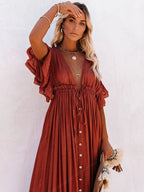 Summer Beach Maxi Dress Women Boho Long Bikini Cover Up High Waist Casual V-Neck Dresses nowadaysfashion