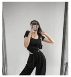 Summer Bright Line White T-shirt Women Slim Square Neck Short Sleeve Cropped Tops Female nowadaysfashion