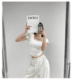 Summer Bright Line White T-shirt Women Slim Square Neck Short Sleeve Cropped Tops Female nowadaysfashion