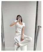 Summer Bright Line White T-shirt Women Slim Square Neck Short Sleeve Cropped Tops Female nowadaysfashion