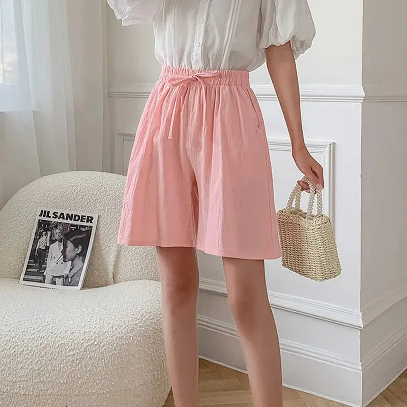 Summer Cotton Linen Loose Women's Shorts Casual Straight Short Pants Harajuku - Blade & Thread