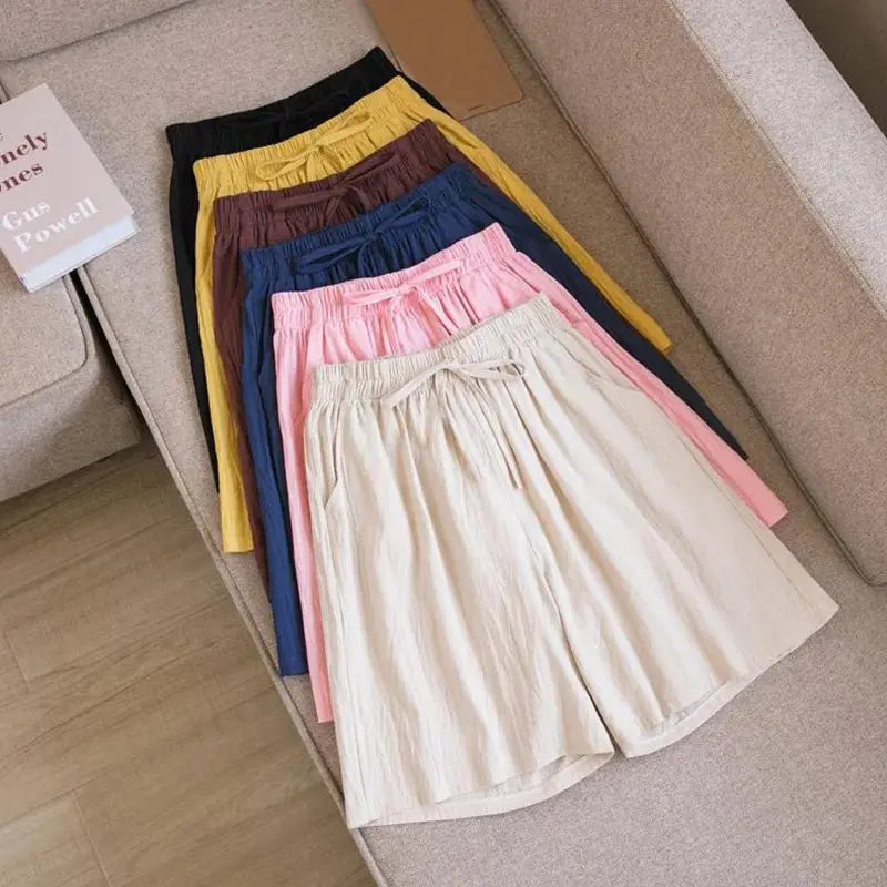 Summer Cotton Linen Loose Women's Shorts Casual Straight Short Pants Harajuku - Blade & Thread