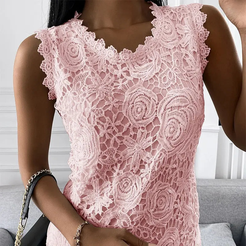 Summer Fashion Ladies Lace Jacquard Sleeveless Casual Women  T-Shirt Floral Vest camisole Halter top nowadaysfashion