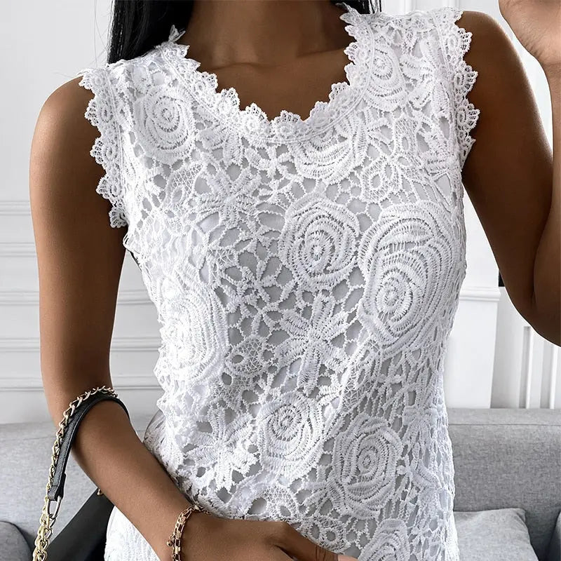 Summer Fashion Ladies Lace Jacquard Sleeveless Casual Women  T-Shirt Floral Vest camisole Halter top nowadaysfashion