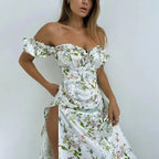 Summer Floral Off Shoulder Puff Sleeve Maxi Dress nowadaysfashion