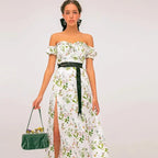 Summer Floral Off Shoulder Puff Sleeve Maxi Dress nowadaysfashion