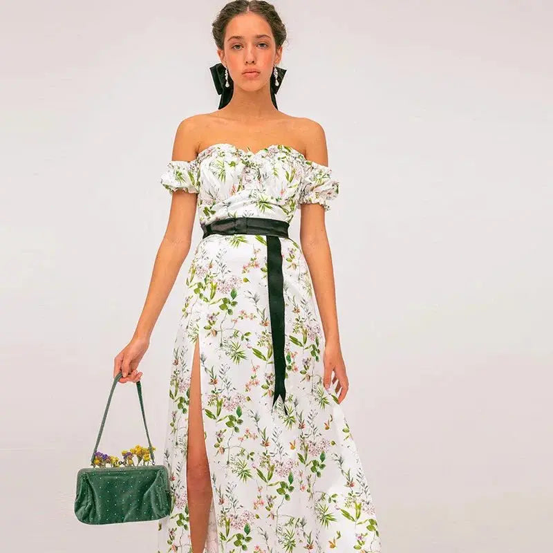 Summer Floral Off Shoulder Puff Sleeve Maxi Dress - Blade & Thread