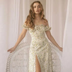 Summer Floral Off Shoulder Puff Sleeve Maxi Dress nowadaysfashion