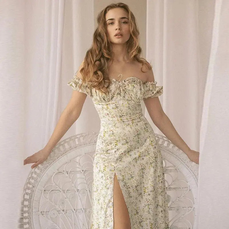 Summer Floral Off Shoulder Puff Sleeve Maxi Dress - Blade & Thread
