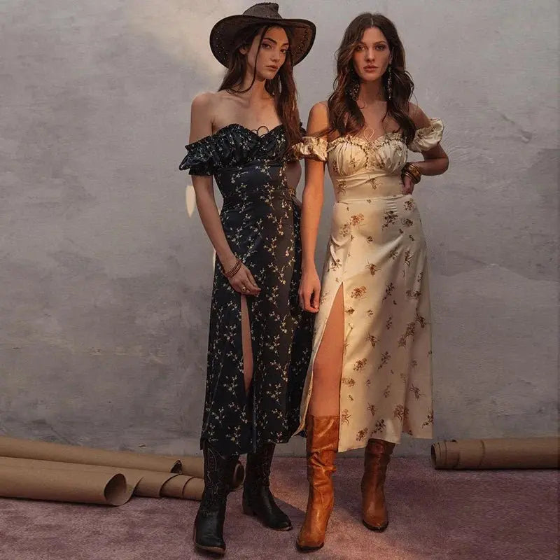 Summer Floral Off Shoulder Puff Sleeve Maxi Dress - Blade & Thread