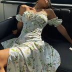 Summer Floral Off Shoulder Puff Sleeve Maxi Dress nowadaysfashion