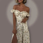Summer Floral Off Shoulder Puff Sleeve Maxi Dress nowadaysfashion