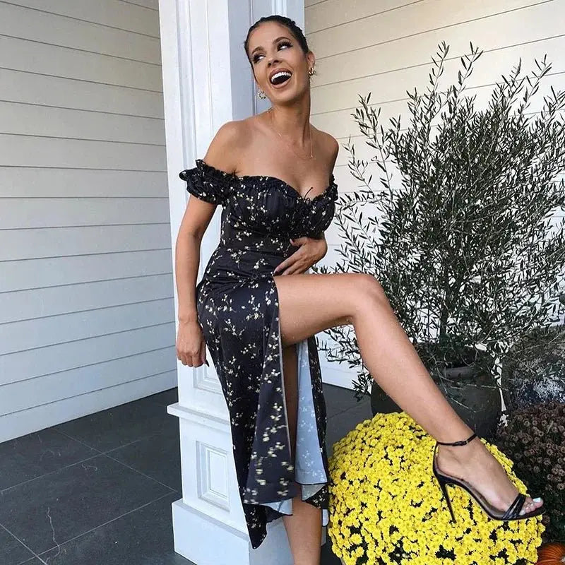 Summer Floral Off Shoulder Puff Sleeve Maxi Dress - Blade & Thread