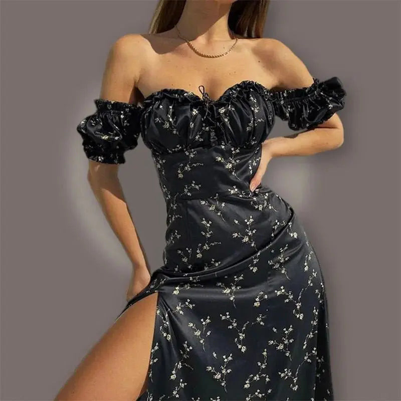 Summer Floral Off Shoulder Puff Sleeve Maxi Dress - Blade & Thread