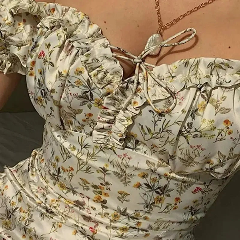 Summer Floral Off Shoulder Puff Sleeve Maxi Dress - Blade & Thread