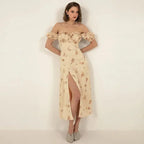 Summer Floral Off Shoulder Puff Sleeve Maxi Dress nowadaysfashion