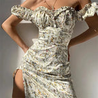 Summer Floral Off Shoulder Puff Sleeve Maxi Dress nowadaysfashion