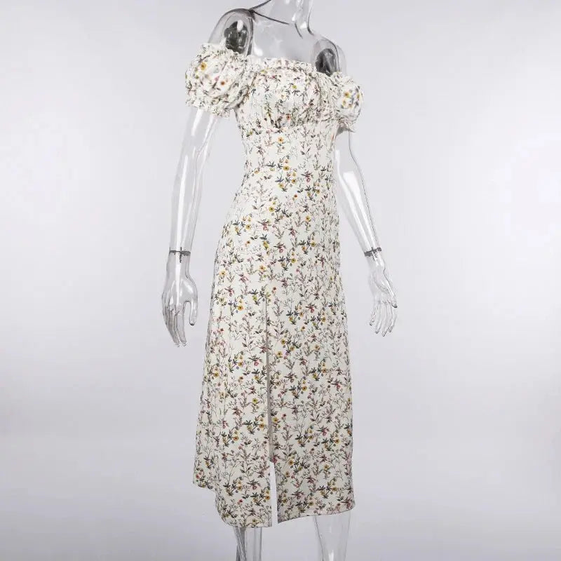 Summer Floral Off Shoulder Puff Sleeve Maxi Dress - Blade & Thread