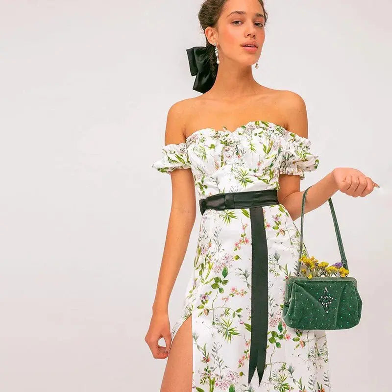 Summer Floral Off Shoulder Puff Sleeve Maxi Dress - Blade & Thread