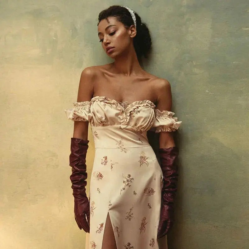 Summer Floral Off Shoulder Puff Sleeve Maxi Dress - Blade & Thread