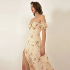 Summer Floral Off Shoulder Puff Sleeve Maxi Dress nowadaysfashion