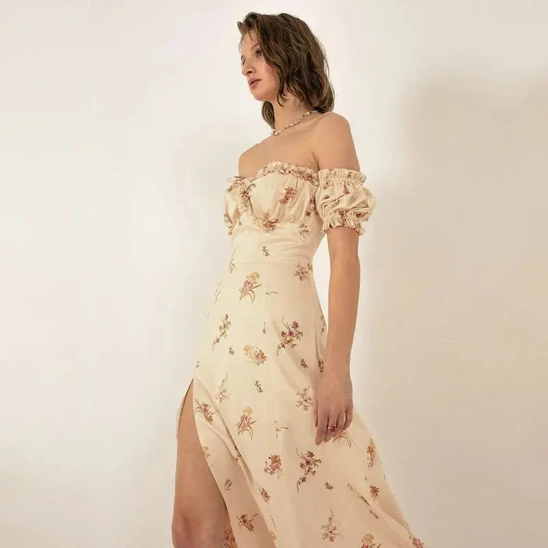 Summer Floral Off Shoulder Puff Sleeve Maxi Dress - Blade & Thread