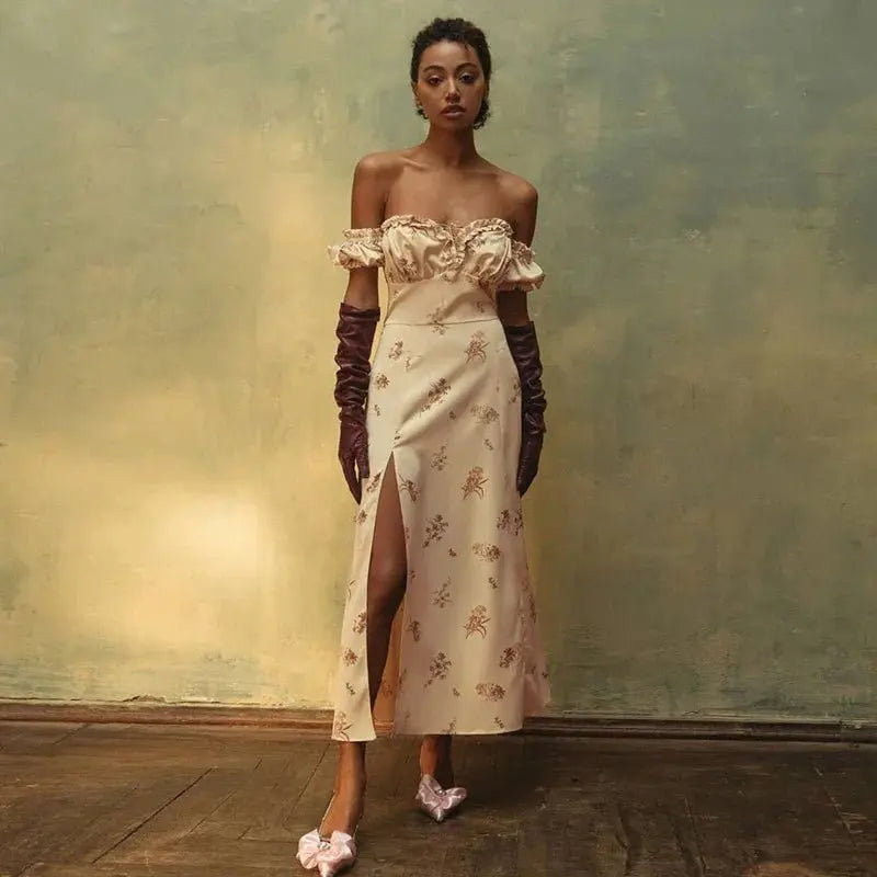 Summer Floral Off Shoulder Puff Sleeve Maxi Dress - Blade & Thread