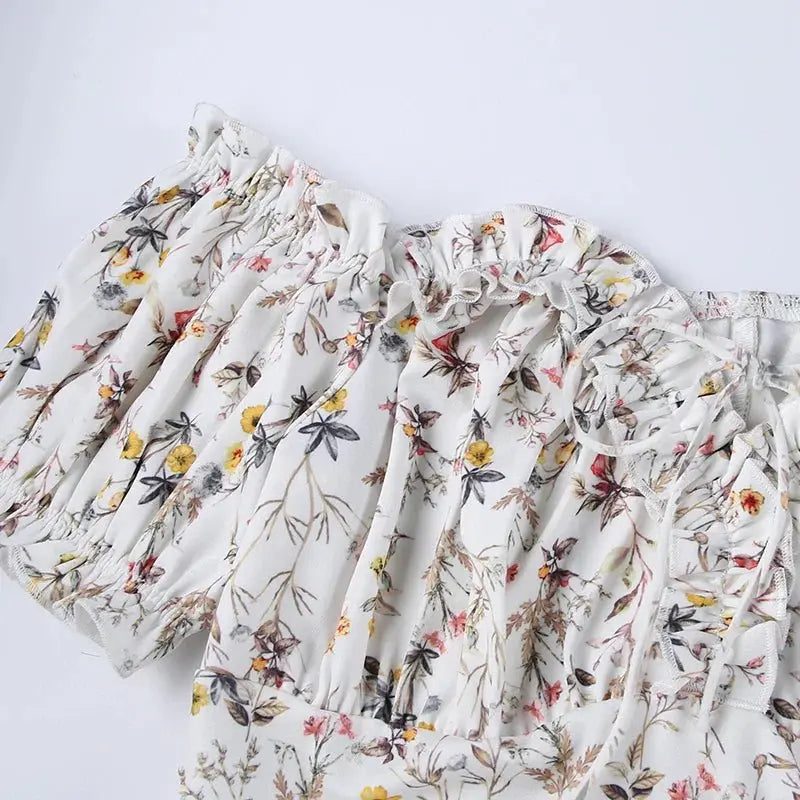 Summer Floral Off Shoulder Puff Sleeve Maxi Dress - Blade & Thread