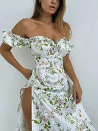 Summer Floral Off Shoulder Puff Sleeve Maxi Dress nowadaysfashion